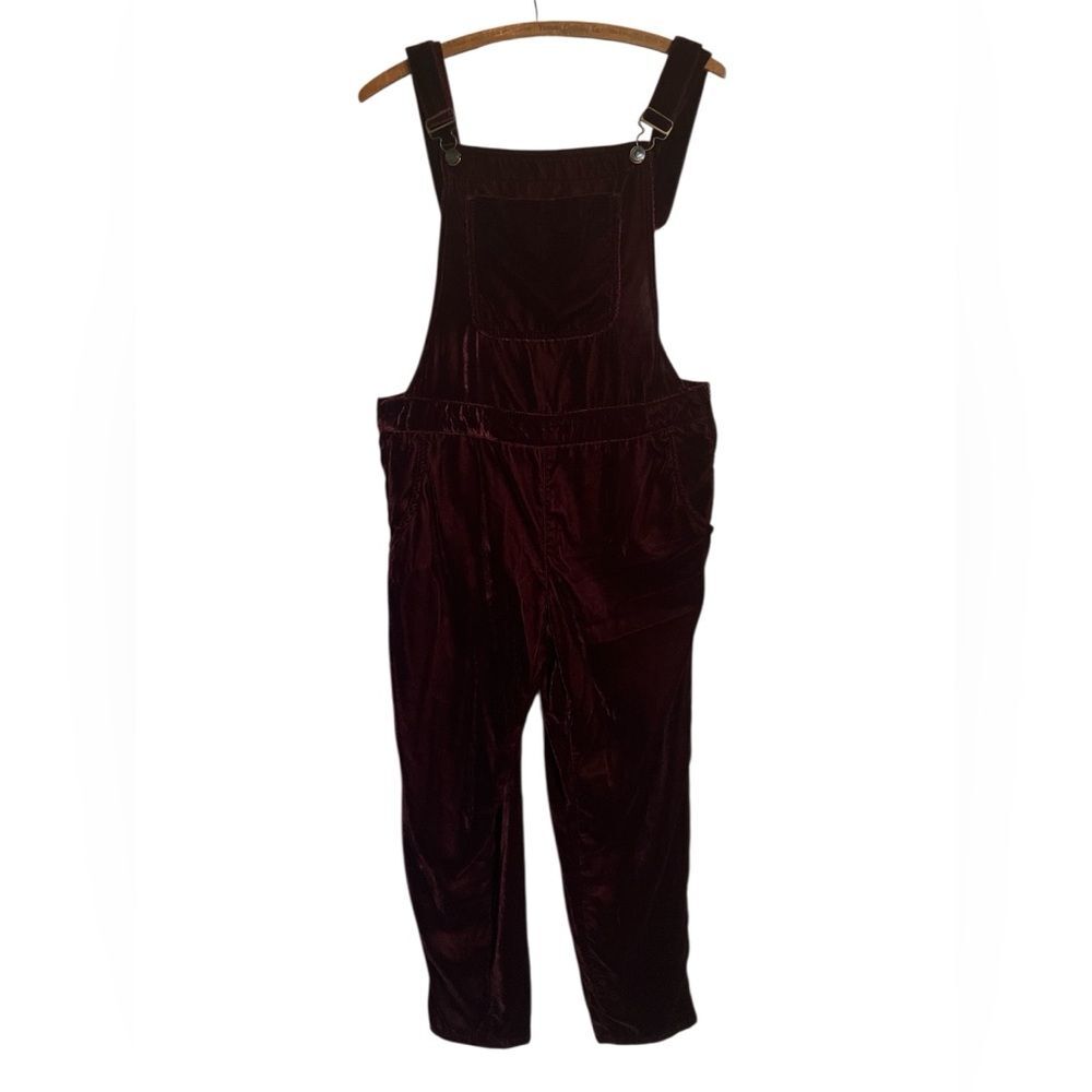 Free People Velvet Velour Overalls Size 27 (4) Maroon Burgundy Holiday Winter
